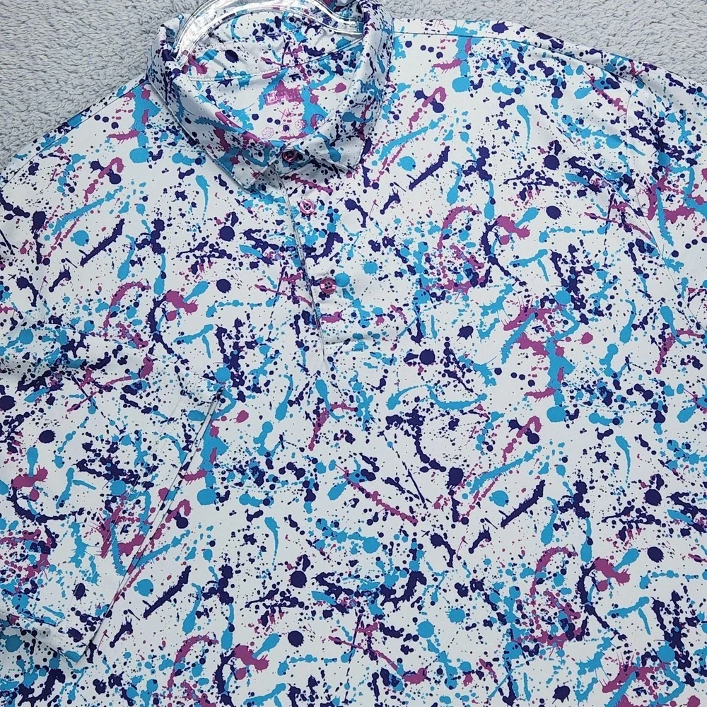 Lofty Llama Polo Mens XL Multicolor Paint Splatter Golf Performance Stretch